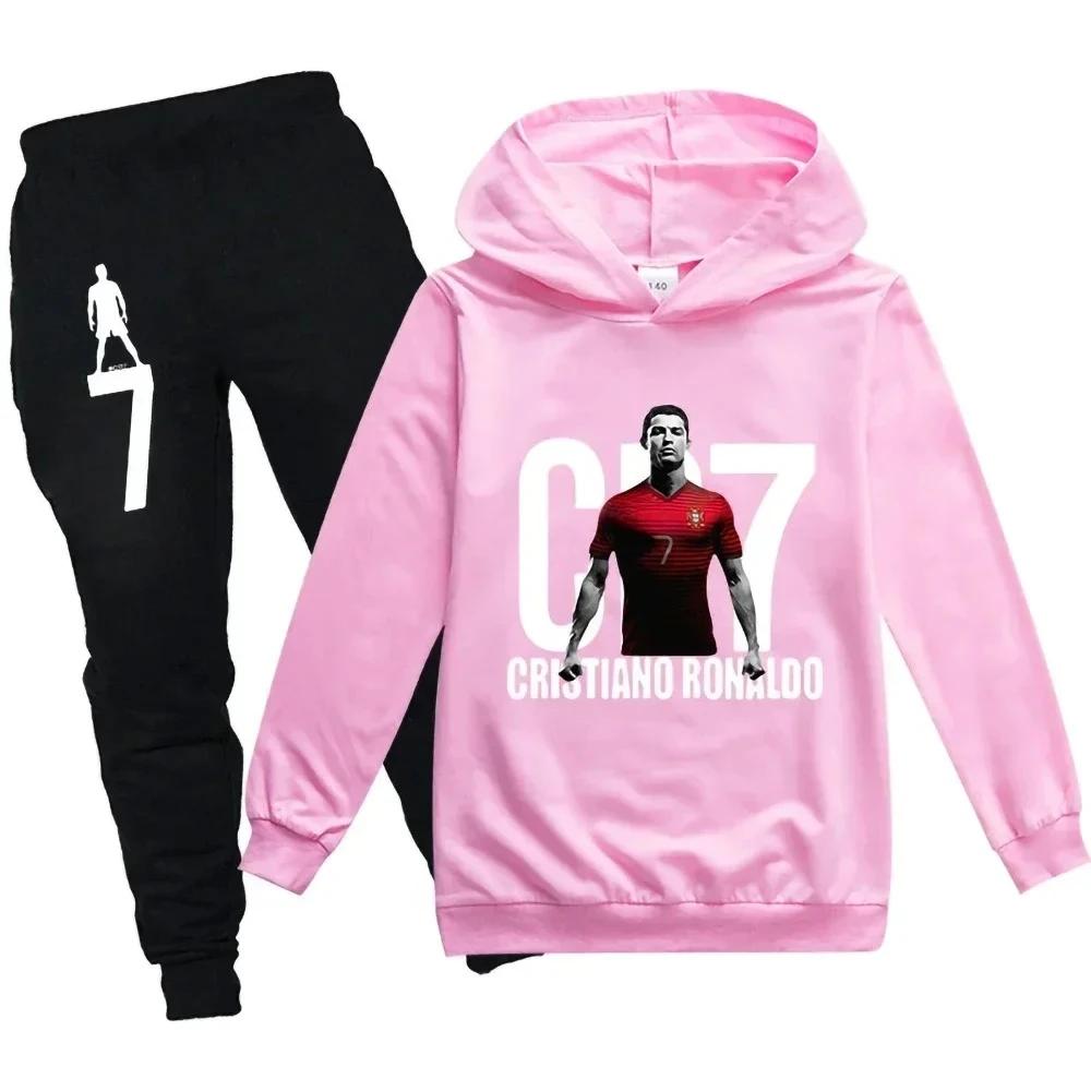 3-12 Years Spring Autumn Football CR7 Print Hoodie+Pants Suit Boy Sweatshirt 2PCS Sets Boys Pants Suits Children's Clothing.