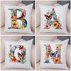 Floral Letter J Pillowcase Double Print Watercolor Letter U Cushion Cover Soft Plush Flower Letter D Pillowcase for Sofa Home