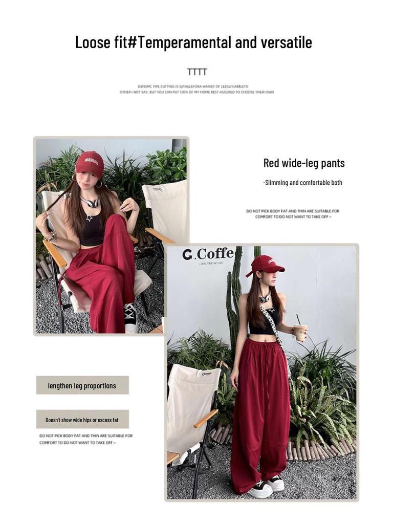 Women's High Waist Quick-Dry Casual Pants - Spring/Autumn, Loose Fit, Straight-Leg Wide-Leg, Slimming, Petite