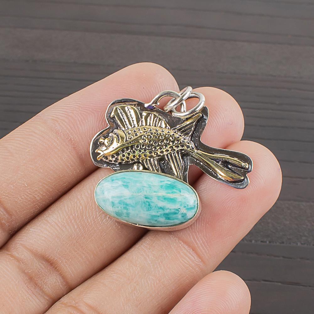 

Натуральный камень Амазонит 925 пробы Стерлинговое серебро Ювелирное изделие Дизайнерский кулон 1,16 AJP-2251