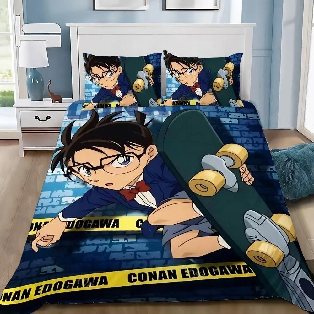 Anime Detective Conan Cartoon Bedding Set,Duvet Cover Bed Set Quilt Cover Pillowcase,King Queen Twin Size Boys Girls Adults