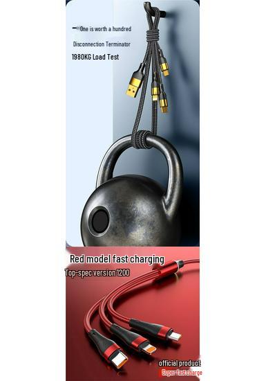 200W Three-in-One Super Fast Charging Cable for Apple 14/15/16/17 and Huawei Devices