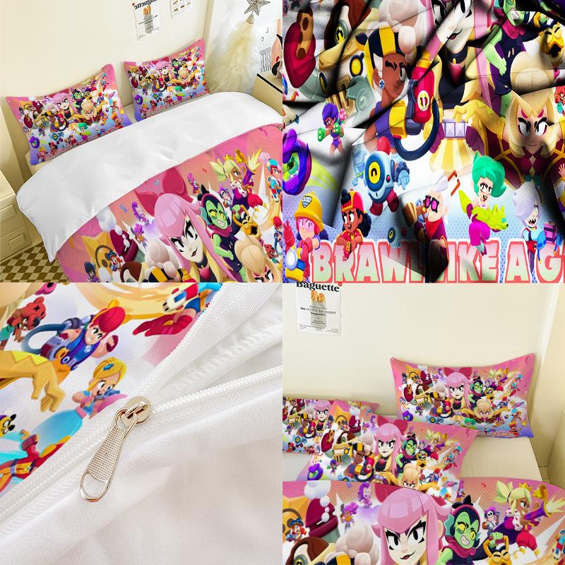 סדרת אנימציה הדפסה דיגיטלית תלת-ממדית סט מצעים שלושה חלקים סדין כיסוי שמיכה