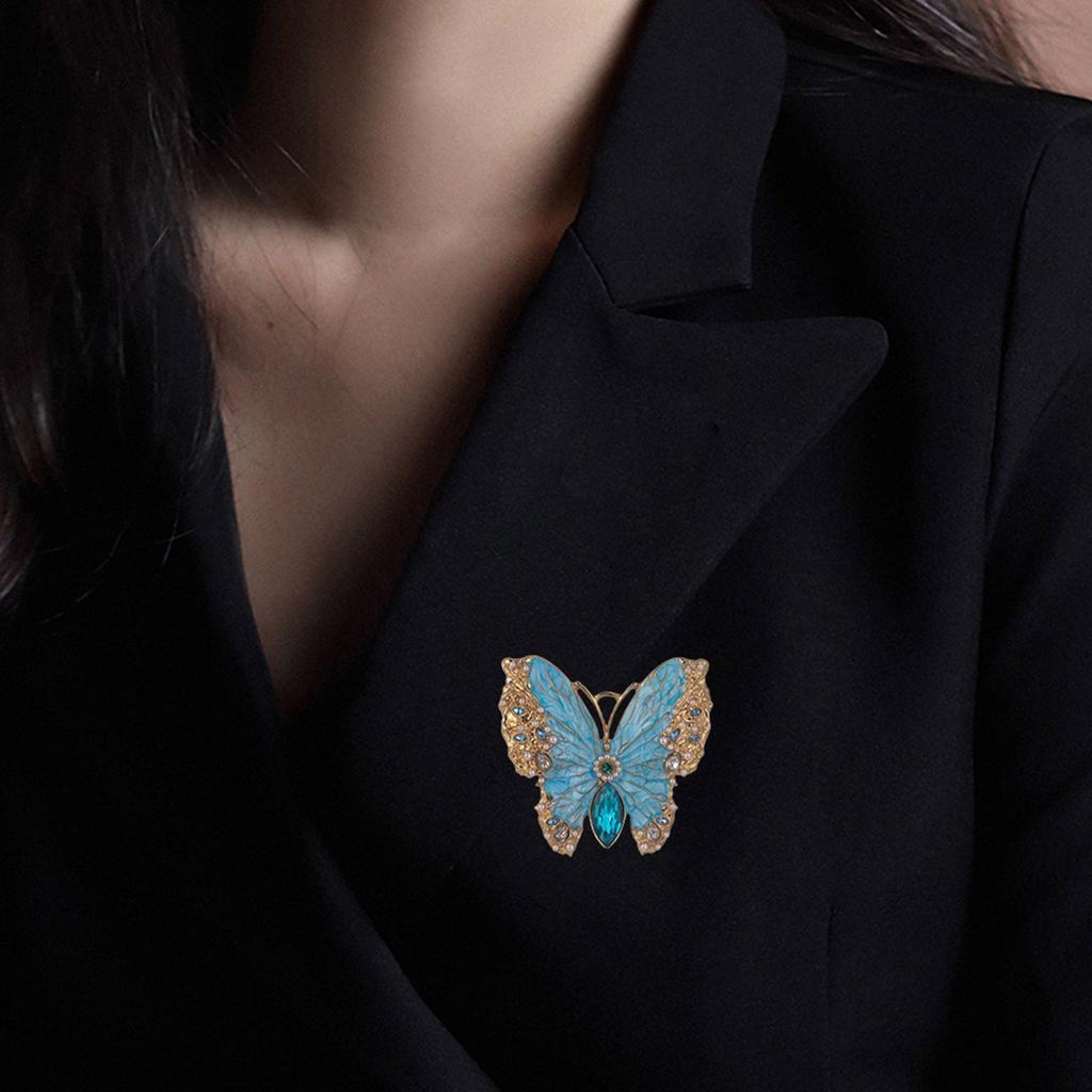 Fashionable Rhinestones Butterfly Enamel Pin Sturdy Alloy Accessory for Women Clothing Decoration and Gifts Giving