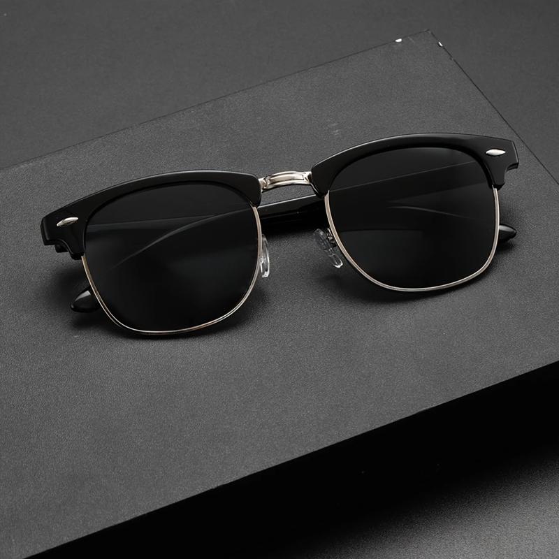 Non-polarized Classic Half Frame Sunglasses Men Women Fashion Rivet Eyewear Metal