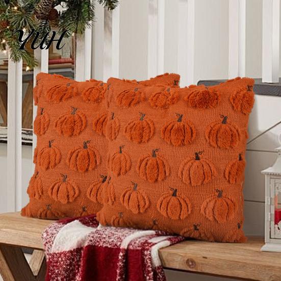 Soft Short Plush Fabric Halloween Ghost Cushion Cover, Throw Pillow Case, 18x18 Inches Pumpkin Holiday Gift for Home Bat Cover Sofa Couch Bed