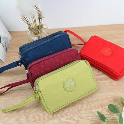 1PC Women Fashion Makeup Handbag Short Mobile Phone Bag Wearable Wallet Pouch 3-layer Zipper Solid Color