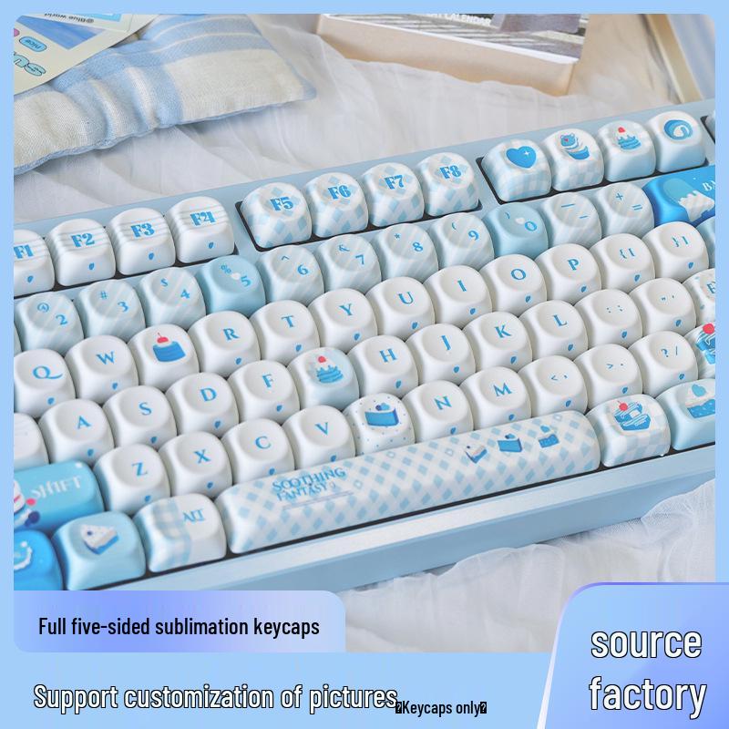 MOA Sweet Dream Blue & White Five-Sided Dye-Sublimation PBT Keycaps for Custom Mechanical Keyboards