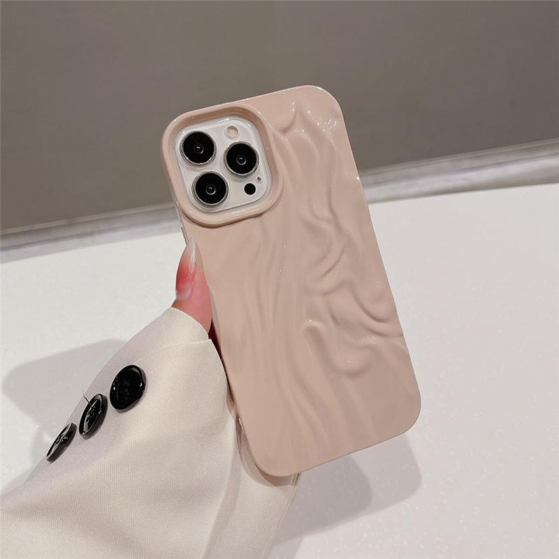 Glitter Candy Color 3D Folds Texture Phone Case For iPhone 15 11 12 13 14 Pro Max Fashion Irregular Ripple Shockproof Soft Cover