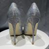 Bling Sliver Sequined Cloth 10cm Thin High Heels Slip On Women Pumps 2024 Wedding Party Shoes Woman Big Size 43 44 45