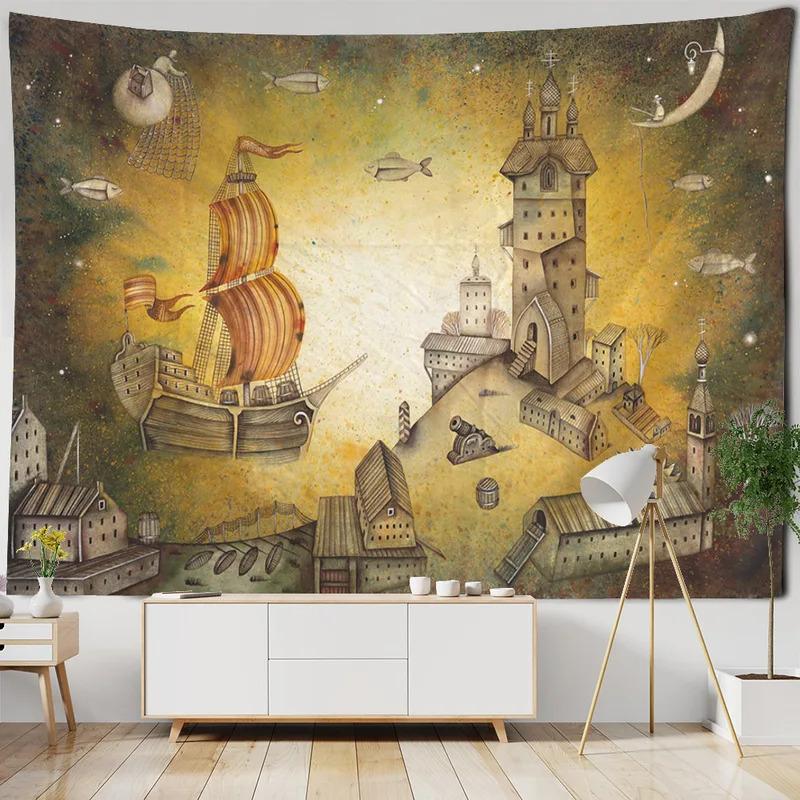 VIKAMA Vintage Pirate Ship Tapestry Home Wall Art Decorative Backdrop Living Room Bedroom Decorative Hanging Tapestry