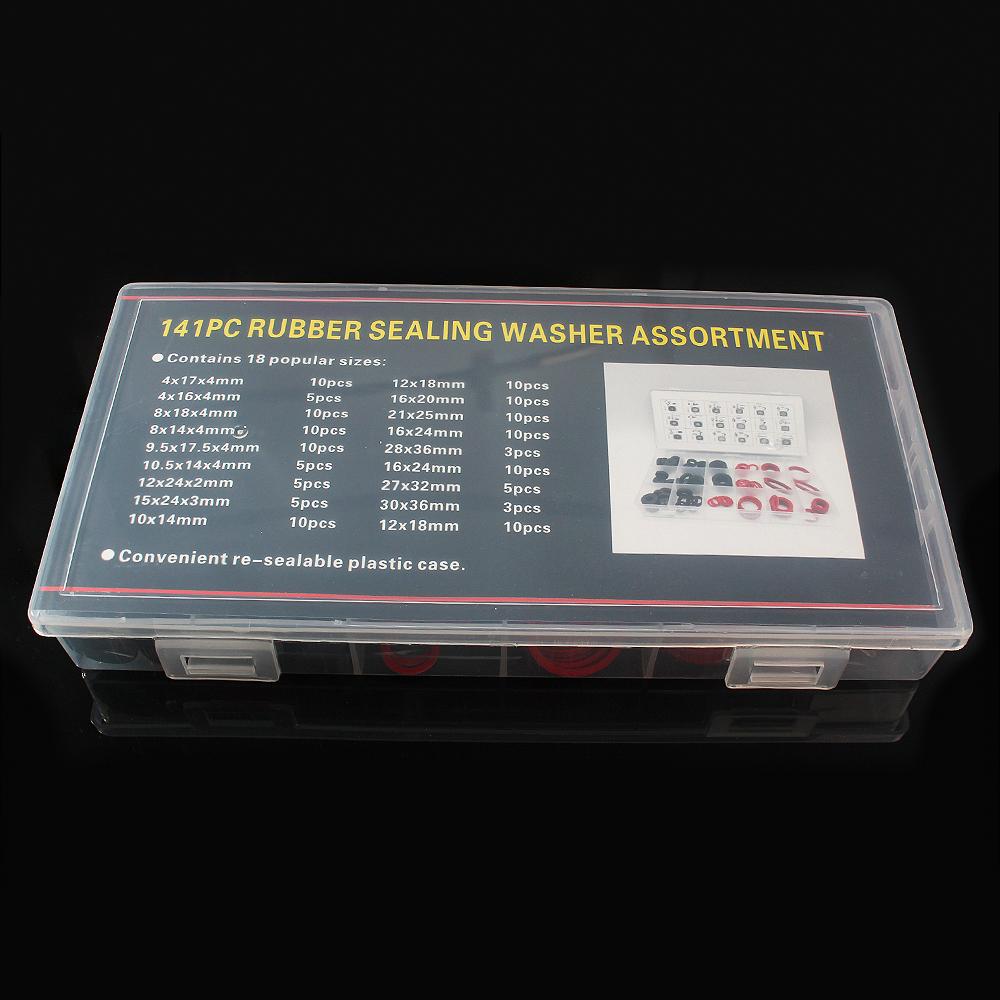 

141/202pcs 4-36mm Flat Washer Red Steel Paper Fiber Insulation Washer O-Ring Flat Ring Seal Fastener Spacer Tools Set 141PCS