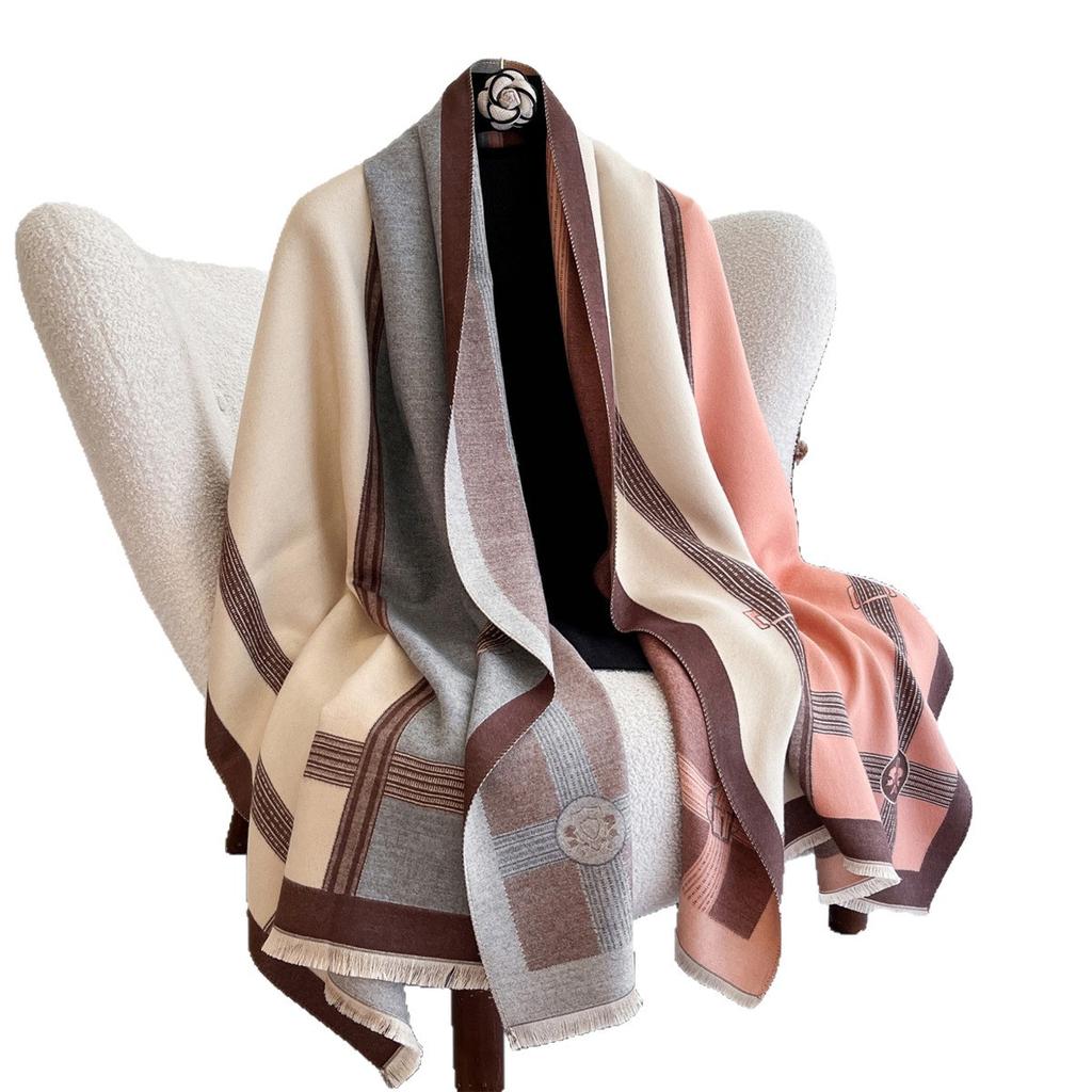 Autumn And Winter Imitation Cashmere Chain Knitted Scarf Women'S Double-Sided Color Matching Thickened Warm Shawl Scarf Travel Outside