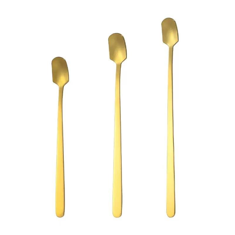 Stainless Steel Square Head Long Handle Spoon - Bar & Cocktail Mixing, Stirring for Coffee, Tea, Iced Drinks, Perfect for Mugs