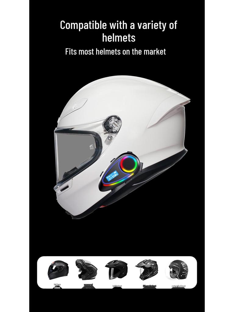 K18 Bluetooth Motorcycle Helmet Headset with LCD Screen, FM Radio, EQ Sound Settings, and Power Display.