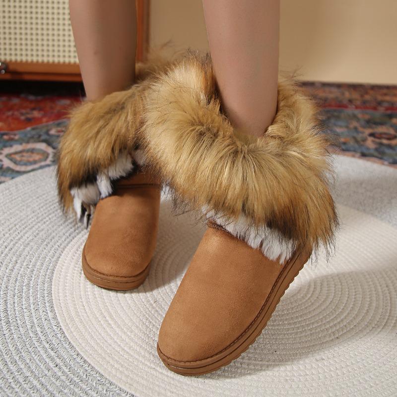 Women's Round Toe Fleece-Lined Snow Boots, Flat Warm Winter Shoes, Plus Size Cozy Footwear