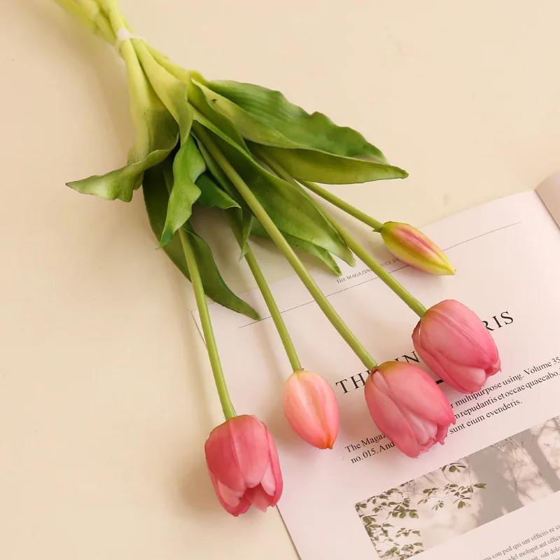 2 Stück 5 Köpfe Künstliche Tulpen Blumen Real Touch Luxus Silikon Kunstblume Haus Zimmer Hochzeit Dekoration Brautstrauß