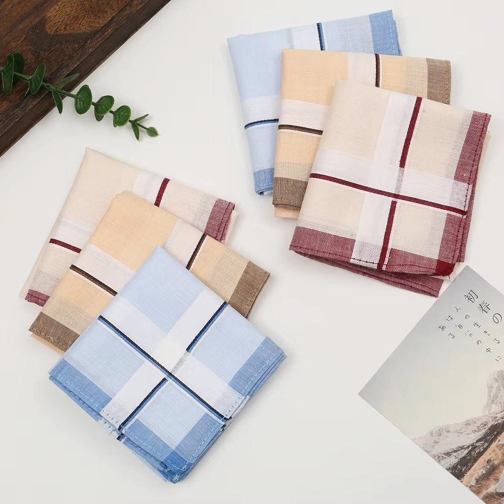 12Pcs/Set Sweat Absorbent Pocket Plaid Square Towel Men's Cotton Handkerchiefs  Wedding Season