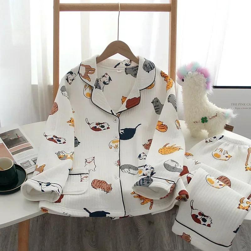 Japanese New Arrival Style Autumn and Wintertime Long-sleeved Trousers, Pure Cotton Air Cotton, Warm Ladies Pajamas, Home Service Sleepwear