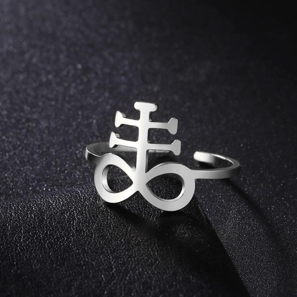 Dawapara Vintage Leviathan Cross Adjustable Ring Stainless Steel Unisex Rings Protection Symbol Gothic Jewelry Anniversary Gift