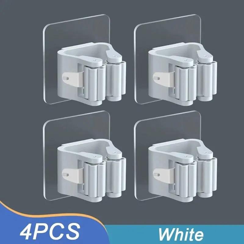 4PCS Mop Hook Without Punching Broom Clamp Holder with Strong Magic and No Trace Wall Hanging Shelf with Adhesive Hook KTY