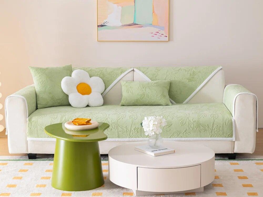Solid Color Jacquard Sofa Cover for Living Room Short Plush Universal Sofa Mat Towel Non-Slip Sofa Cover Couch Cushion Slipcover