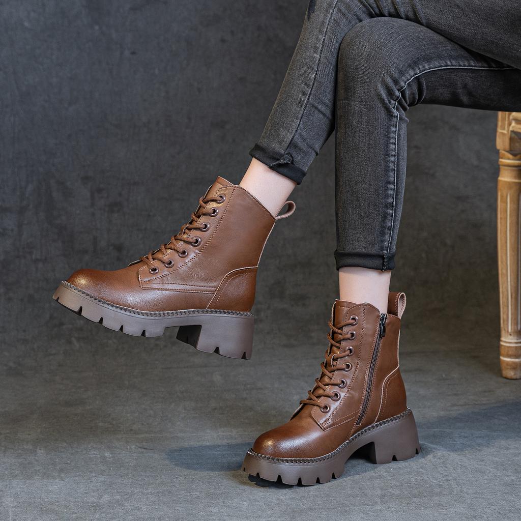 Small heel brown British Martin boots women's summer thin thick-soled breathable retro comfortable women's boots