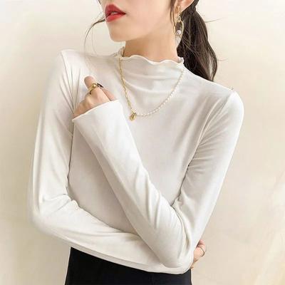 Maglia basic in velluto tedesco a collo alto per donna con nuovo autunno e inverno a maniche lunghe orecchie nere con top spesso alla moda da studentessa