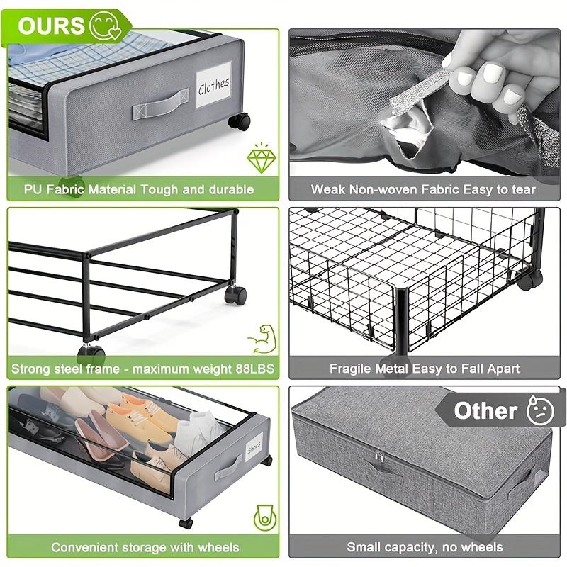 Underbed Storage Boxes with Pulley Shoes Blankets Toy Storage Shelves Dustproof with Lid Household Bedroom Folding Storage Boxes