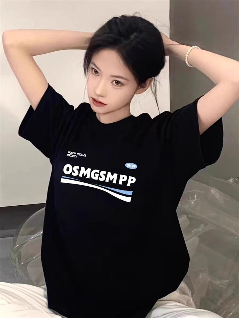 

American trendy high street couple short-sleeved t-shirt women s summer popular design half-sleeved cotton top t-shirt men s M чёрный