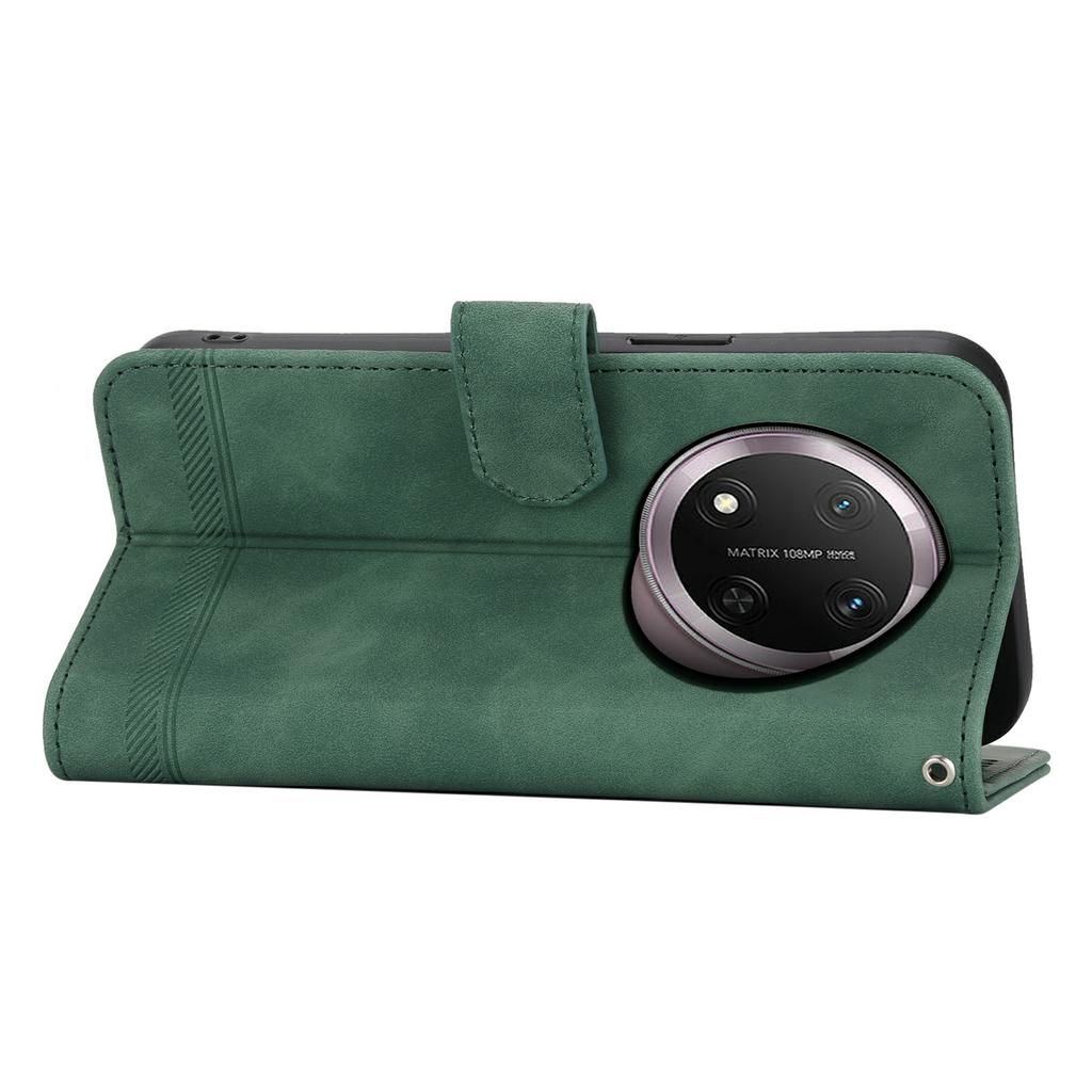 DIERFENG DF-03 Skórzane Etui Na Honor Magic8 Lite 5G / X70 5G / X9d 5G Wzór Linii Portfel Pokrowiec na Telefon z Paskiem na Nadgarstek