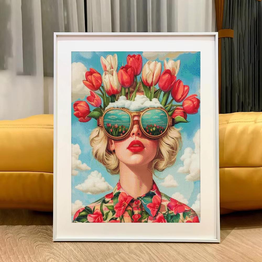 Full Diamond Painting Beauty Girl Flowers Abstract Art Diamond Mosaic Embroidery Rhinestone Cross Stitch Kit Home Wall Decor