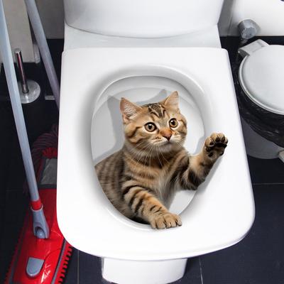 Toilet Stickers 3D Cat Vivid Wall Sticker Fashion Lovely Animal Pvc Waterproof Decal For Bathroom Toilet Kicthen Decorative