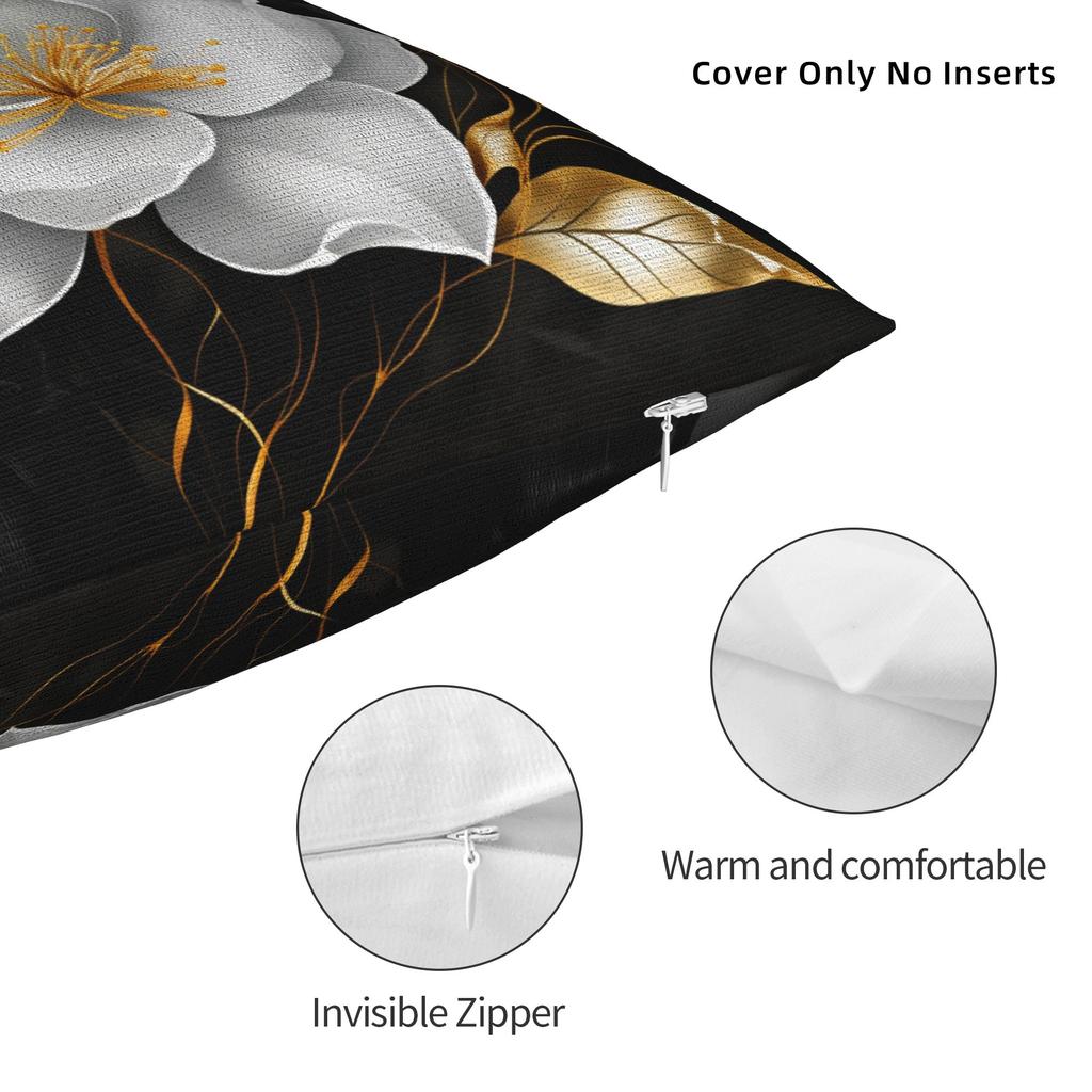 Black White Gold Flower Pillow Cover Soft Cushion Cover Novelty Pillow Case For Sofa Home Decoration
