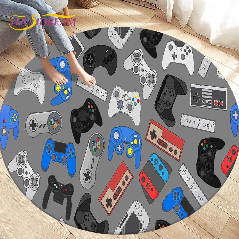 Cartoon Gamer Game Controler Area Koberec,Koberec s kulatým kobercem do obývacího pokoje Ložnice Dekorace,Děti si hrají plazící se protiskluzová podložka na podlahu