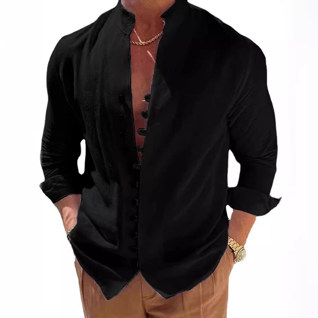 

Men s Vintage Cotton Linen Shirt, Loose Fit Long Sleeve Casual Button-Up Shirt, Comfortable Breathable Summer Top XXL чорний