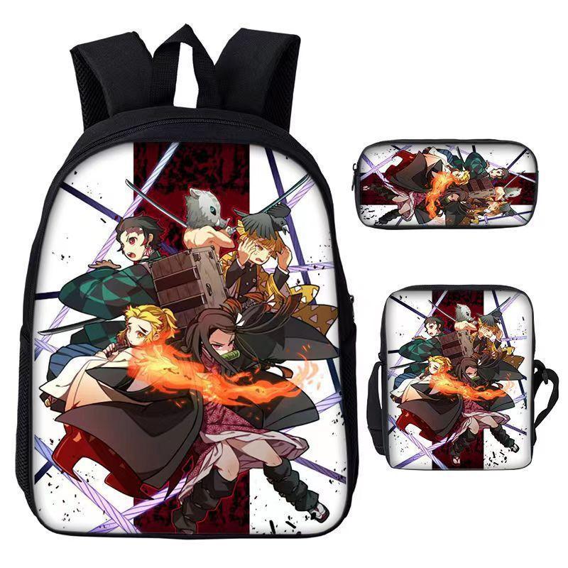 Demon Slayer Kimetsu No Yaiba Backpack Set With Breathable Polyester For School And Travel