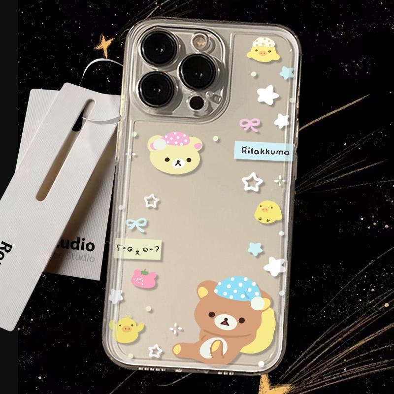 Cute Cartoon Nightcap Bear Creative Phone Case For iPhone 16 15 14 13 12 11 Pro Max XR XS MAX 78PLUS MINI INS Transparent Cover