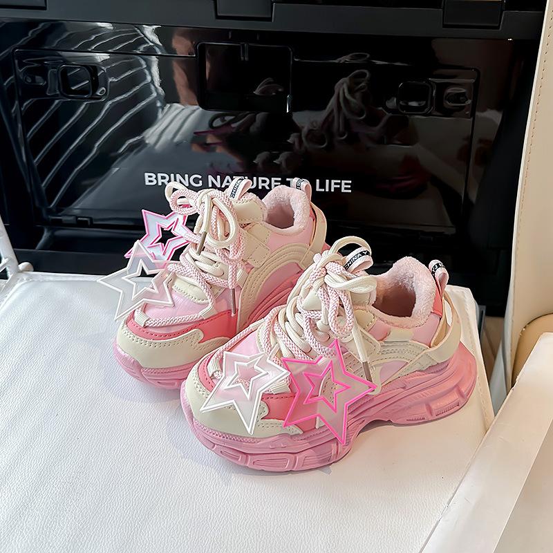 

Спортивная обувь для девочек, осенне-зимняя новая детская обувь для отдыха на мягкой подошве для папы, кроссовки для бега 36 розовый