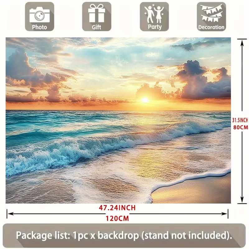 2D Coastal Sunset Tapestry, Ocean Wave & Cloudy Sky for Bedroom