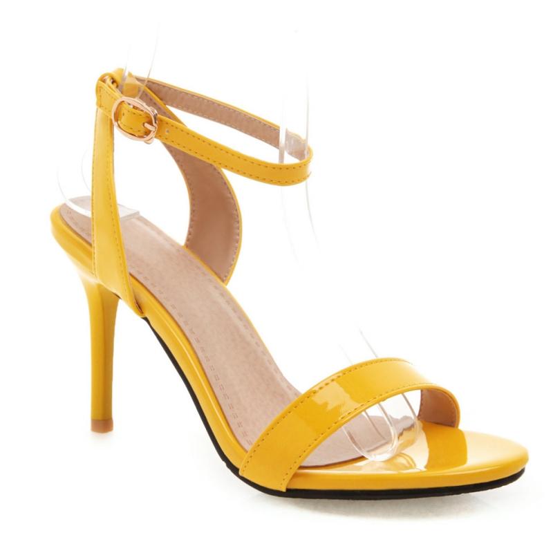 

Модні літні босоніжки Взуття для жінок Шльопанці на високих підборах Великий розмір 44 50 Ремінці на щиколотках Червоні білі вечірні танцювальні весільні туфлі Жіноче 36 жовтий