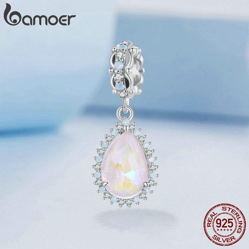 

BAMOER Стерлингового Серебра 925 пробы граненые каплевидные стеклянные подвески с кристаллами капли воды свободные бусины-разделители подходят к оригинальному браслету-подвеске 925 silver