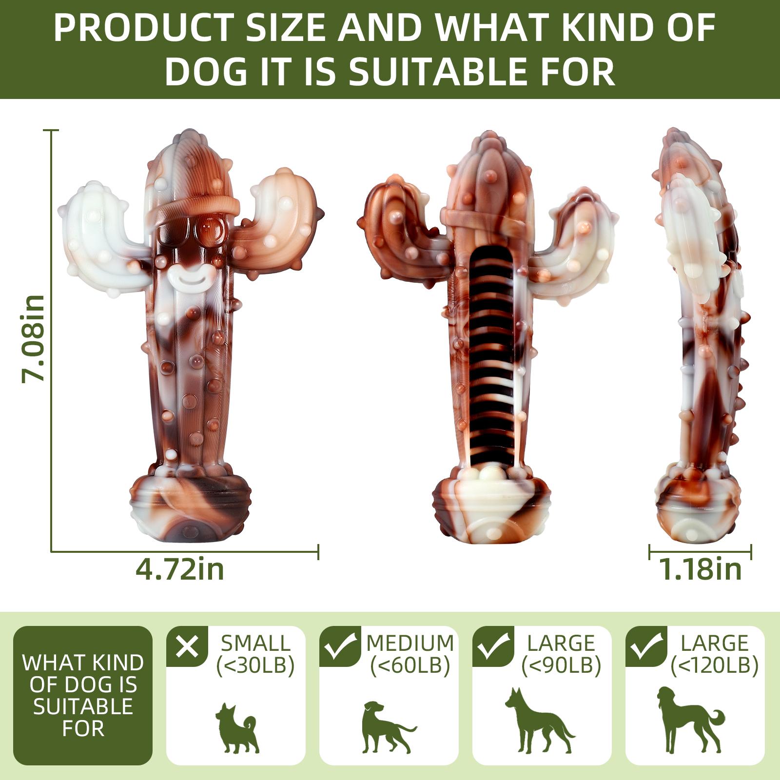

Durable Dog Chew Toy, Cactus-Shaped Tough Bite-Resistant Cartoon Pattern,With Food Hiding Features–Suitable for All Breed Sizes