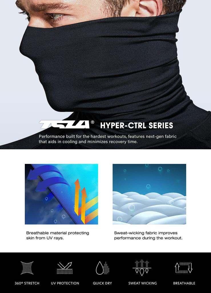 Tesla Long Sleeve Compression Undershirt with Mask UV Sports Turtleneck Base for and More Men's [Stretchable, Protection, Sweat-Wicking,