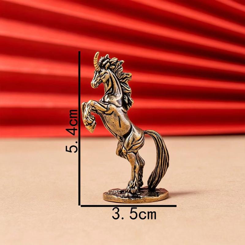 Fantasy Rearing Horse Statue Retro Brass Handcrafted Animal Figurine Miniature Rustic Accent for Living Room Home Decor