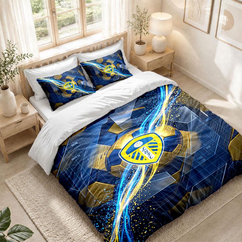 Bedding Set 1 Duvet Cover 2 Pillowcases Leeds United Football Print Bedroom Home Decoration