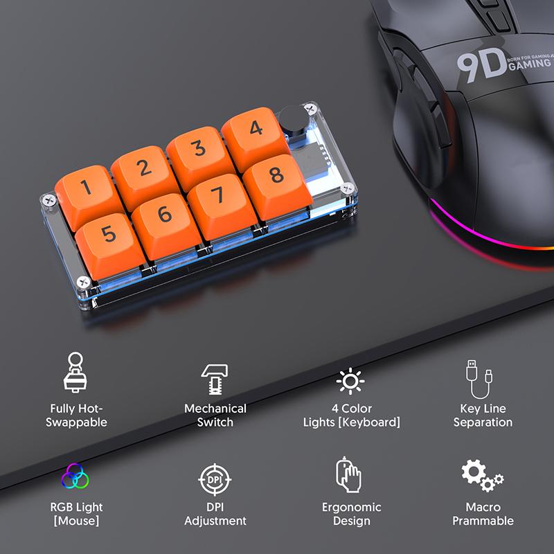 8 Key Shortcut Macro Programmable Fully Hot Swappable Mechanical Switch Gaming Mini Keyboard One-Piece Computer Accessories