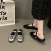 Sequined Silver Bag Head Half Slippers Women's Shoes 2025 New Spring and Summer Temperament Mary Jane Flat Shoes