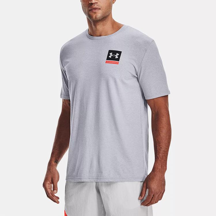 Under Armour Fashion Photoreal Woven Back Architectural Logo Training T-Shirt Men T-Shirts Gray 1366463-011