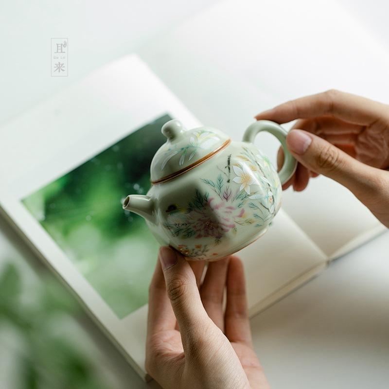 Tetera Antigua Estilo Chino Ru Ware Retro Cerámica Doméstica Tamaño Pequeño Olla Hexagonal Juego de Té Kung Fu Tetera